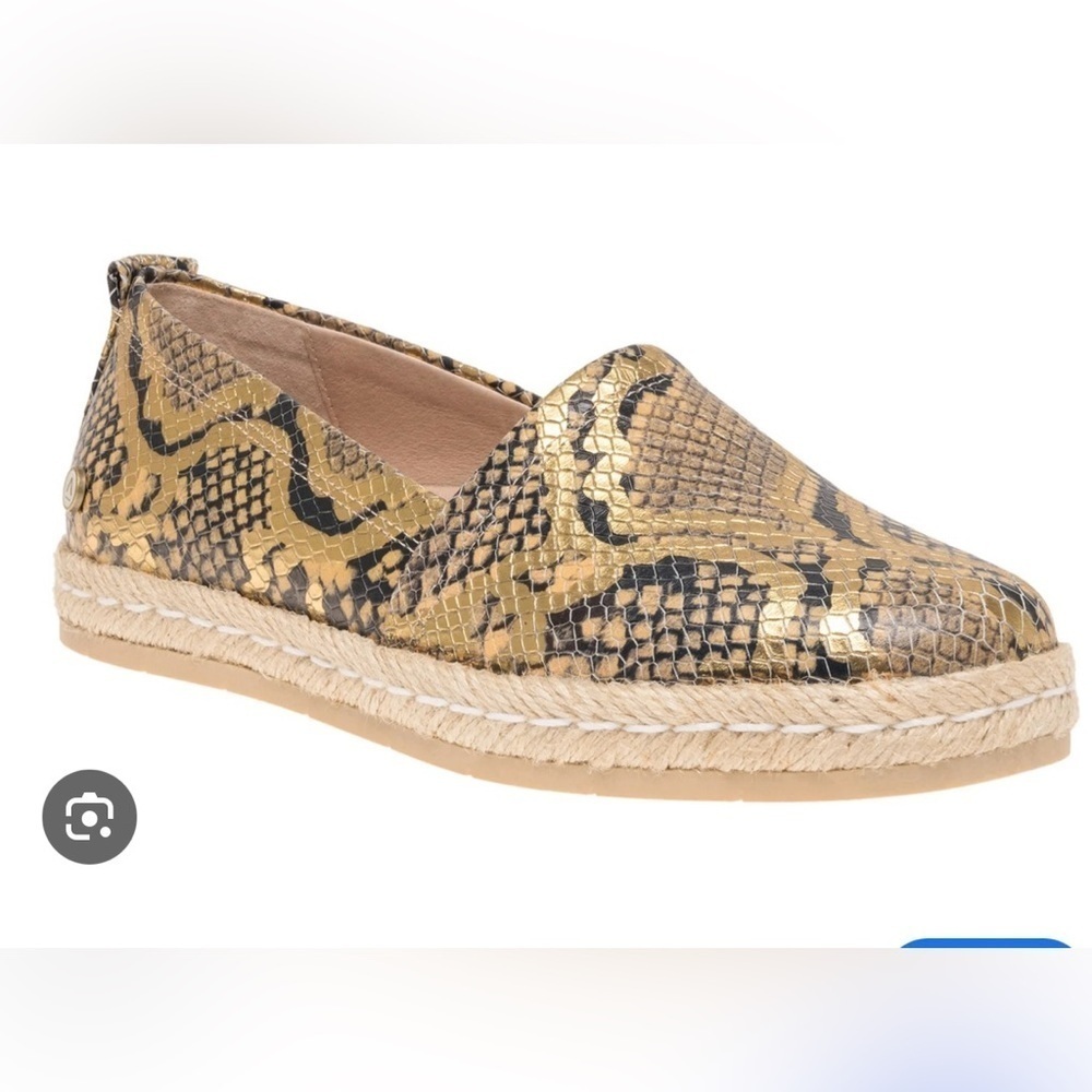 ABEO Blake Metallic Gold Black Snake Leather Espadrille Flat Women’s Size 9.5